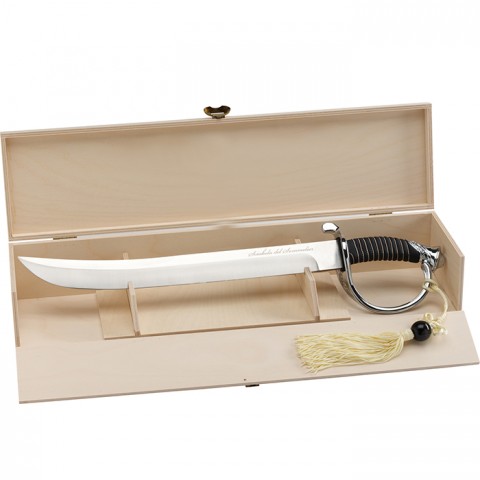 Saber in wooden box incl. white gloves and room for champagne
